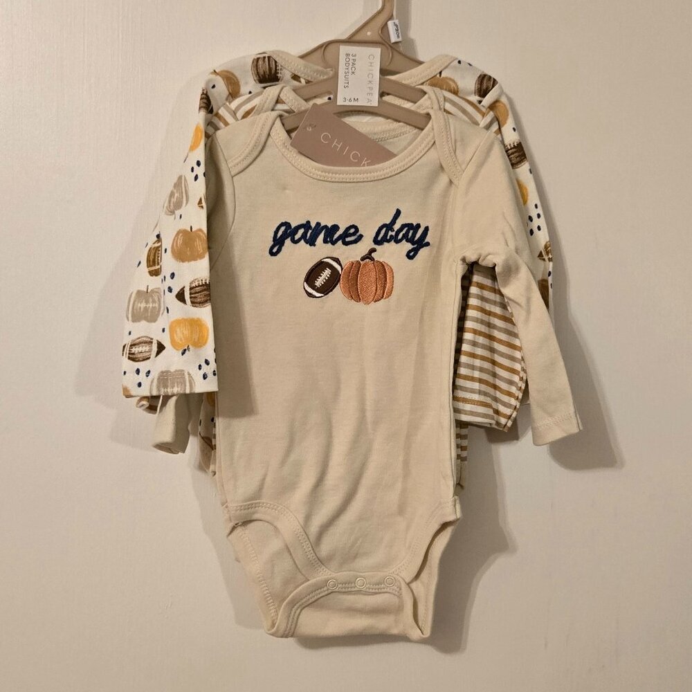 Chick pea 3 Pack onesie set Baby Football & Holiday